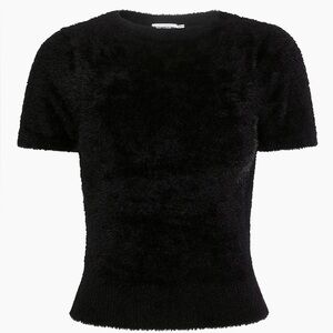 NWT Good American Fuzzy Knit Baby Tee Short Sleeve Black Sweater Size 2XL